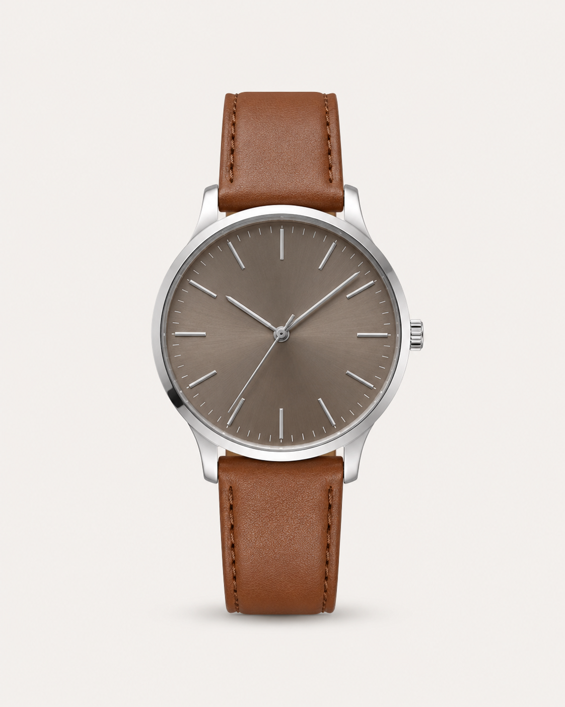 Brown leather strap minimalist watch